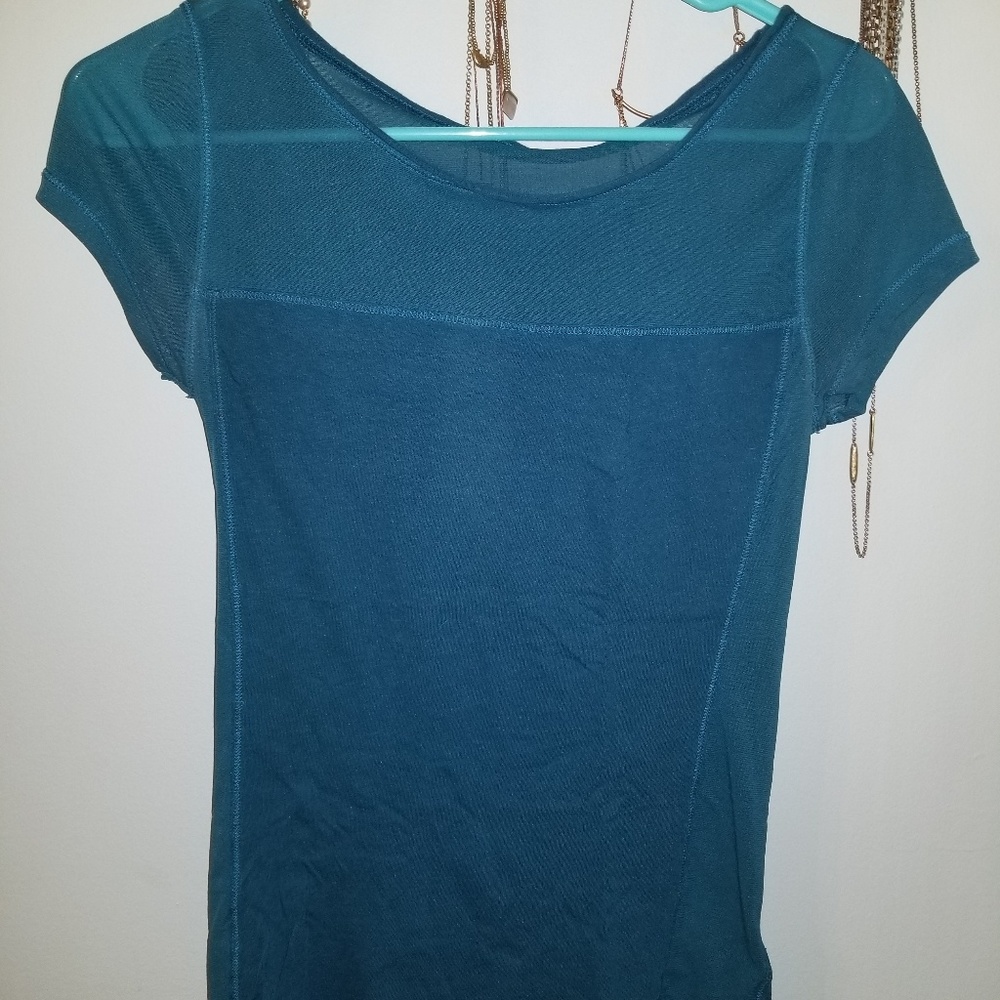 Teal cotton shirt with mesh detailing